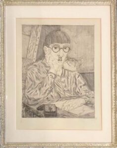 藤田嗣治の猫と自画像（版画）の作品写真
